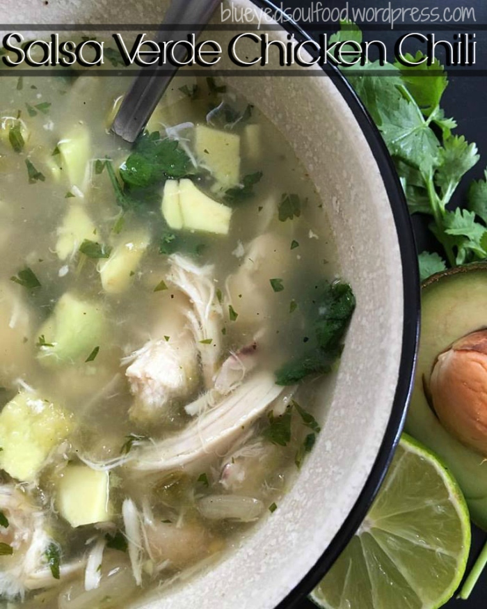 Salsa Verde Chicken Chili - Easy to make with just a few ingredients! Perfect to make on a busy day. 